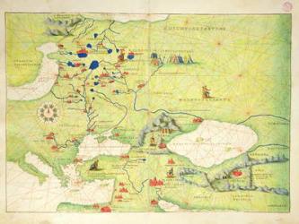 Europe and Central Asia, from an Atlas of the World in 33 Maps, Venice, 1st September 1553 (ink on vellum) (see also 330954) | Obraz na stenu
