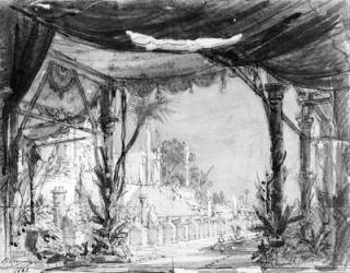 Stage set for 'Les Troyens' by Hector Berlioz (1806-69) 1863 (pen & ink and wash on paper) (b/w photo) | Obraz na stenu