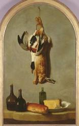 Still life (hare, duck, bottles, bread and cheese), 1742 (oil on canvas) | Obraz na stenu