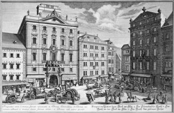 View of Stock-im-Eisen-Platz, Vienna engraved by Karl Remshard (1678-1735) (engraving) | Obraz na stenu