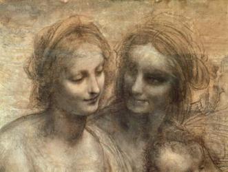Detail of the Heads of the Virgin and St. Anne, from The Virgin and Child with SS. Anne and John the Baptist, c.1499 (charcoal on paper) | Obraz na stenu