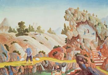 Peasants quarrying and collecting kaolin for a porcelain factory (litho) | Obraz na stenu