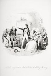 Nicholas congratulates Arthur Gride on his wedding morning, illustration from `Nicholas Nickleby' by Charles Dickens (1812-70) published 1839 (litho) (see also 259152) | Obraz na stenu
