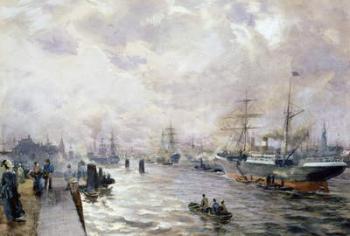Sailing Ships in the Port of Hamburg, 1889 (w/c and gouache on paper) | Obraz na stenu