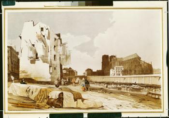 Notre Dame from the Quai St. Bernard (colour litho) | Obraz na stenu