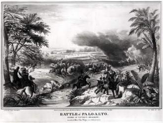 Battle of Palo Alto. Charge of Captain May's Dragoons in which General La Vega was taken prisoner, 8th May 1846 (engraving) (b&w photo) | Obraz na stenu