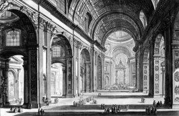 View of the interior of St. Peter's Basilica, from the 'Views of Rome' series, c.1760 (etching) | Obraz na stenu