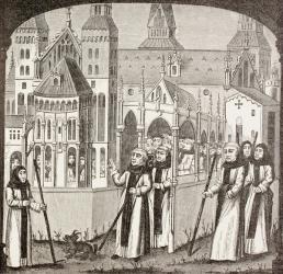 St. Bernard of Clairvaux and the Cistercian monks taking possession of the Abbey of Clairvaux, from 'Military and Religious Life in the Middle Ages' by Paul Lacroix, published London c.1880 (litho) | Obraz na stenu