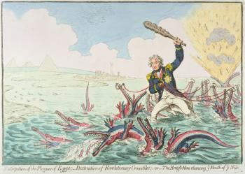 Extirpation of the Plagues of Egypt:- Destruction of Revolutionary Crocodiles, 1798 (hand-coloured etching) | Obraz na stenu