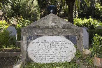 Gravestones in Trafalgar Cemetery of two men killed with same shot during action in Cadiz Bay, Gibraltar, Spain (photo) | Obraz na stenu