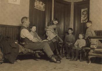 Home of Alfred Benoit in New Bedford, Massachusetts, a child sweeper at Bennett Mill and one of 11 children, 1912 (b/w photo) | Obraz na stenu