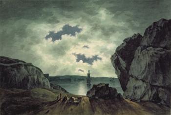 Bay Scene in Moonlight, 1787 (w/c over pencil on paper) | Obraz na stenu