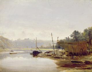 Boat Building near Dinan, Brittany, c.1838 (oil on paper on panel) | Obraz na stenu