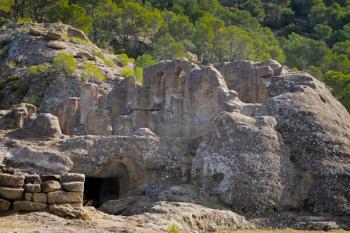 Ruins of the Mozarabe rock hewn church built by Umar ibn Hafsun, Bobastro, Malaga Province, Andalusia, Spain (photo) | Obraz na stenu