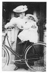 Mother and Child on a Bicycle, c.1890s (b/w photo) | Obraz na stenu