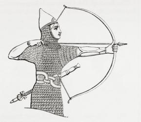 Assyrian archer wearing a cuirass. From The Imperial Bible Dictionary, published 1889. | Obraz na stenu