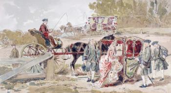 Rich Lady entering a Sedan Chair, 1886 (colour litho) | Obraz na stenu