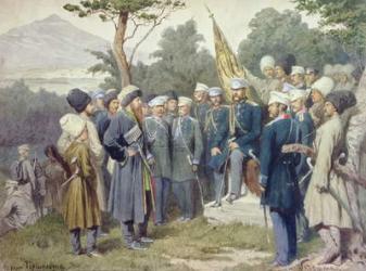 Caucasian Leader Shamil (c.1798-1871) surrendering to Count Baryatinsky in 1859, 1880 (w/c on paper) | Obraz na stenu