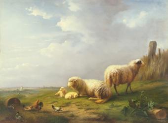 Sheep and chickens in a landscape, 19th century | Obraz na stenu