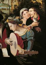 Scene Galante at the Gates of Paris, detail of a couple and a lute player (oil on canvas) (detail of 216104) | Obraz na stenu
