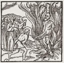 A heretic being burnt at the stake during the Tudor period in England. From a contemporary print. | Obraz na stenu