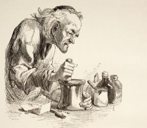An apothecary grinding herbs, from 'The Illustrated Library Shakespeare', published London 1890 (litho) | Obraz na stenu
