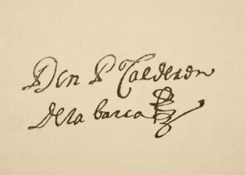 Signature of Spanish dramatist Pedro Calderon de la Barca, from 'La Ilustracion Espanola y Americana' of 1881 (litho) | Obraz na stenu