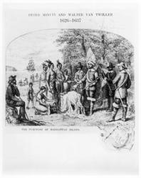 The Purchase of Manhattan Island, September 1626 (engraving) (b&w photo) | Obraz na stenu