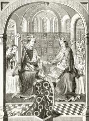 King Henry VI of England and his Queen Consort, Margaret of Anjou in their court, from 'The National and Domestic History of England' by William Hickman Smith Aubrey (1858-1916) published London, c.1890 (litho) | Obraz na stenu