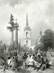 Cemetery of the Smolensko Church, engraved by E.Smith, 1845 (engraving) | Obraz na stenu