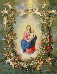 The Virgin and Child encircled by a garland of flowers held aloft by cherubs, c.1624 (oil on copper) | Obraz na stenu
