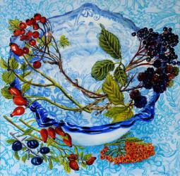 Blue Antique Bowl with Berries, 2010,watercolour | Obraz na stenu