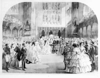 The Marriage of Victoria, the Princess Royal (1840-1901) and the Crown Prince Frederick William of Prussia (1831-88) at the Chapel Royal, St. James's, 25th January 1858 (engraving) (b&w photo) | Obraz na stenu