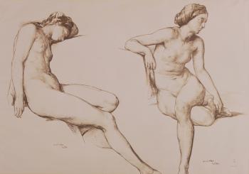 Sepia Drawing of Nude Woman, c.1860 | Obraz na stenu
