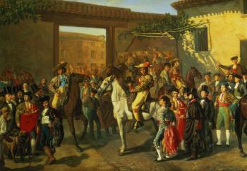 Horses in a Courtyard by the Bullring before the Bullfight, Madrid, 1853 (oil on canvas) (detail) | Obraz na stenu