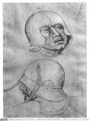 Two heads of soldiers wearing helmets, from the The Vallardi Album (pen & ink on paper) (b/w photo) | Obraz na stenu