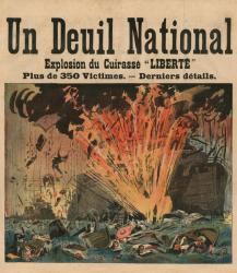 Explosion of the pre-dreadnought battleship 'Liberte' in Toulon harbour on 25th September 1911, illustration from 'Le Petit Journal', 1911 (colour litho) | Obraz na stenu