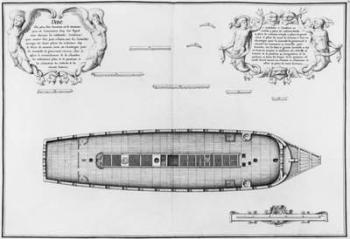 Plan of a vessel with an entirely completed second deck, illustration from the 'Atlas de Colbert', plate 34 (pencil & w/c on paper) (b/w photo) | Obraz na stenu
