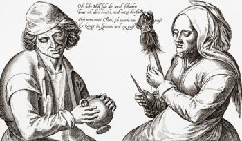 In the spinning room. A scene from the Middle Ages. From Illustrierte Sittengeschichte vom Mittelalter bis zur Gegenwart by Eduard Fuchs, published 1909. | Obraz na stenu