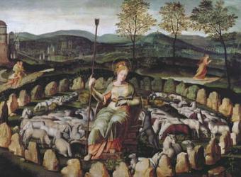 St. Genevieve Guarding her Flock (oil on panel) | Obraz na stenu