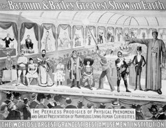 Poster advertising, 'The Barnum and Bailey Greatest Show on Earth, the World's Grandest, Largest, Best Amusement Institution', c.1895 (colour litho) (b/w photo) | Obraz na stenu