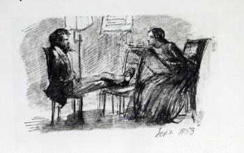 Rossetti being sketched by Elizabeth Siddal, September 1853 (pen & ink on paper) | Obraz na stenu