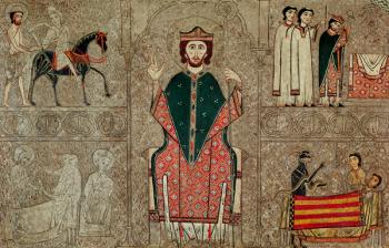 Altar frontal from the Church of Saint Martin, Chia, Spain, depicting Saint Martin of Tours and four scenes from his life, 1150-1200 (tempera on panel) | Obraz na stenu