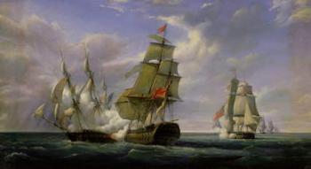 Combat between the French Frigate 'La Canonniere' and the English Vessel 'The Tremendous', 21st April 1806, 1835 (oil on canvas) | Obraz na stenu