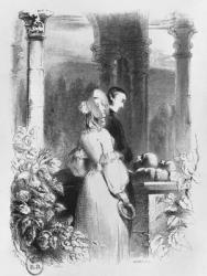 Visiting the tomb of Heloise and Abelard, illustration from 'Lettres d'Heloise et d'Abelard', engraved by John Quartley (fl.1835-67) 1839 (engraving) (b/w photo) | Obraz na stenu