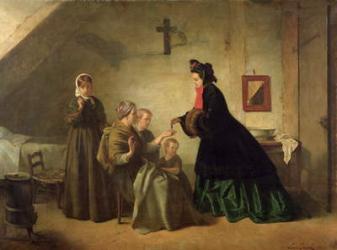 Empress Eugenie (1826-1920) Visiting the Unfortunate, 1864 (oil on canvas) | Obraz na stenu