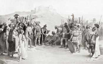 The meeting of Hannibal with the Ceutrones, a Celtic tribe of ancient Gaul, during his crossing of the Alps in 218 BC, from Hutchinson's History of the Nations, pub.1915 | Obraz na stenu
