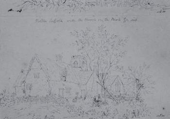 Cottage at Holton with the church in the background (pen and ink on paper) | Obraz na stenu