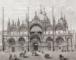 The Patriarchal Cathedral Basilica of Saint Mark, or Saint Mark's Basilica, Venice, Italy in the late 19th century. From Italian Pictures by Rev. Samuel Manning, published c.1890. | Obraz na stenu