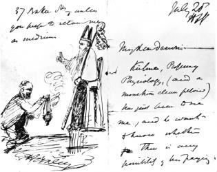 A letter from Thomas Henry Huxley to Charles Darwin, with a sketch of Darwin as a bishop or saint, July 20th, 1868 (pen & ink on paper) | Obraz na stenu